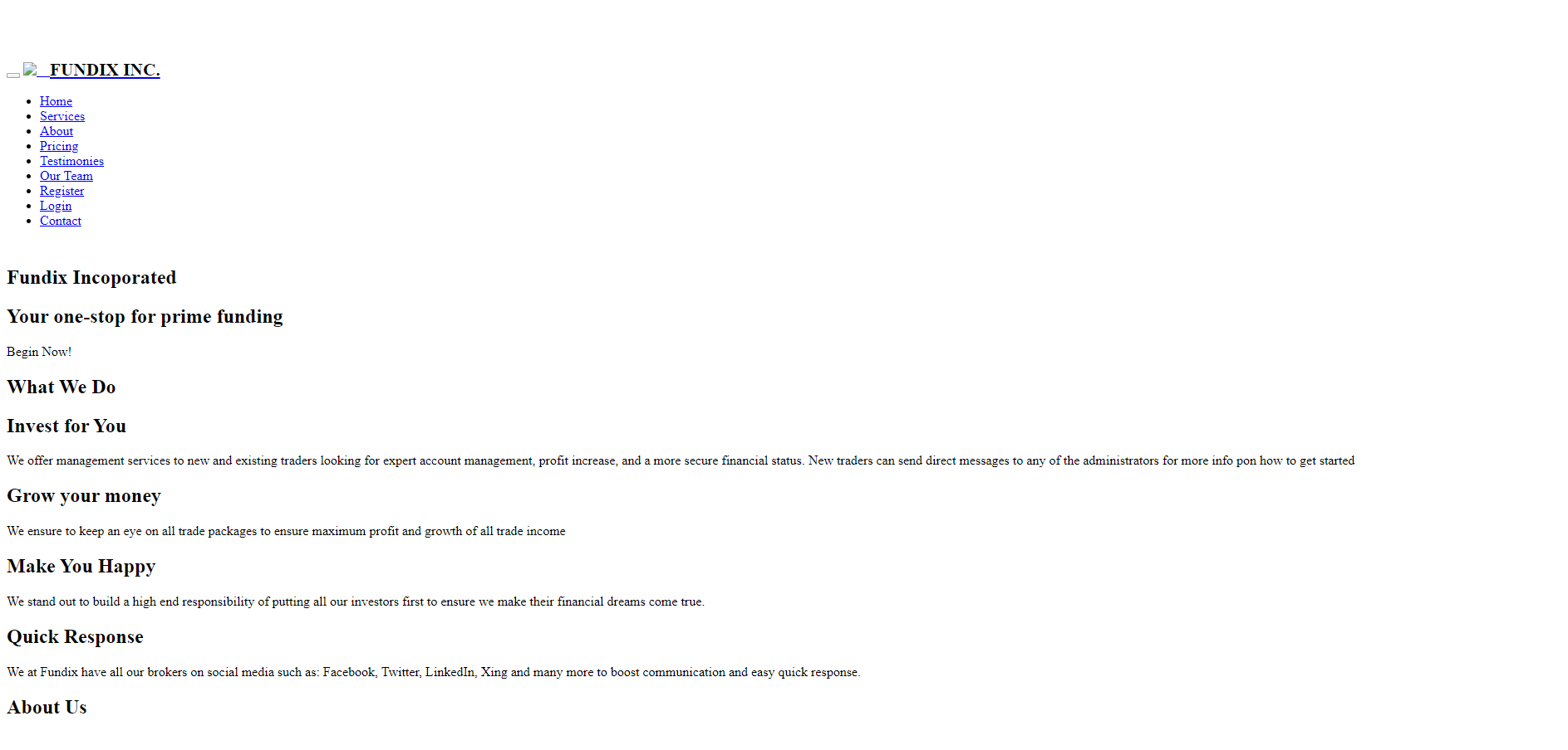 Screenshot of website