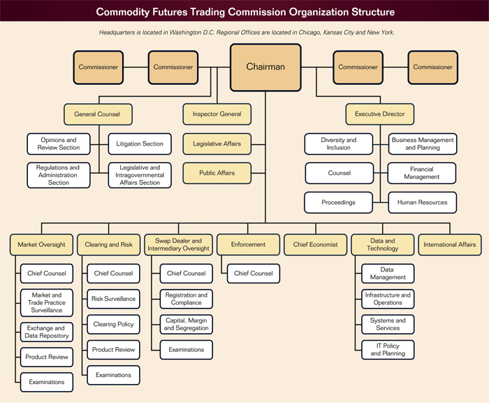 Chart of the Commodity Futures Trading Commission organization structure.